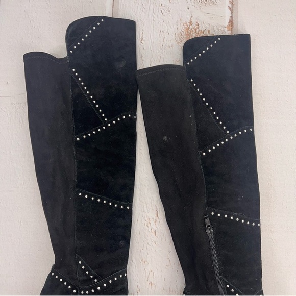 VINCE CAMUTO Carlene Black Embellished Leather Suede Over The Knee Boots 6 1/2M - Picture 11 of 17